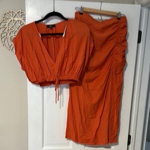 Lulu's Orange Crop Top w/ruched Skirt